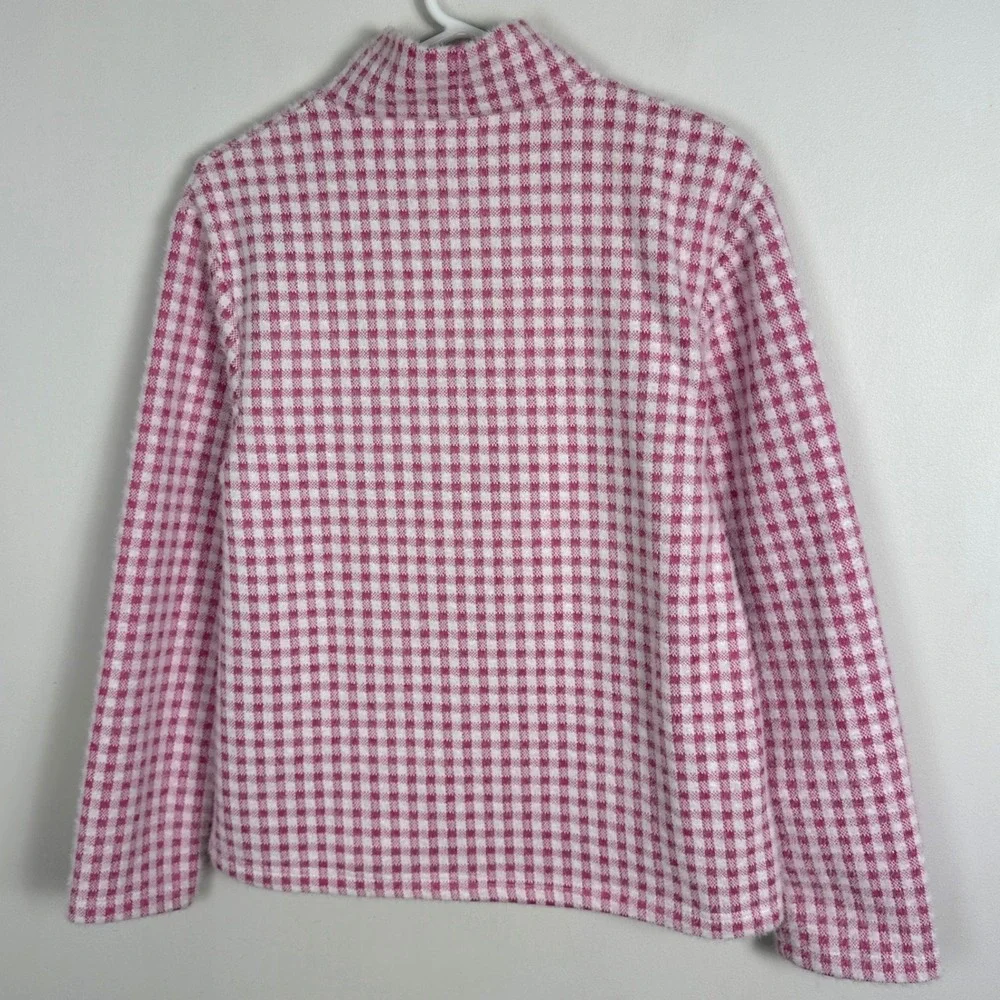 Zara Pink White Mock Neck Sweater Womens Size Small Checkered‎ Plaid Preppy Knit - Picture 7 of 16